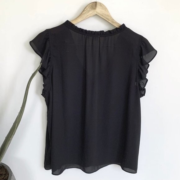 2/$40 GAP XL Black ruffle sleeve split-neck blouse top - Picture 9 of 11
